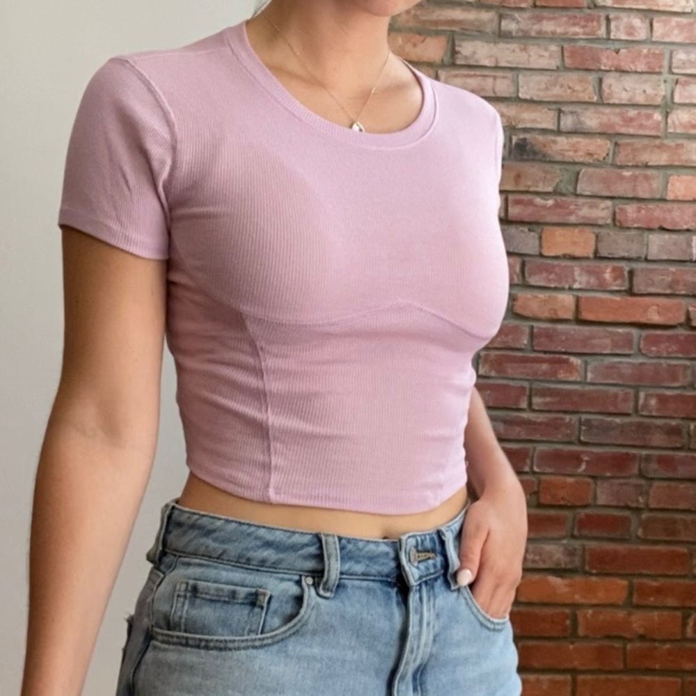 NWOT Destined Pink Corset-Stitch short sleeve (M)